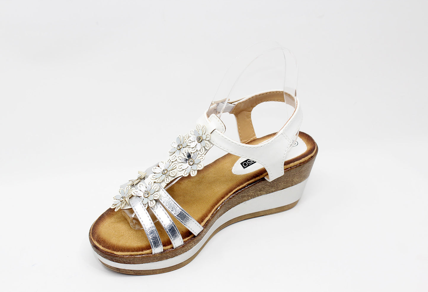 Floral Detail Silver Wedge Sandal