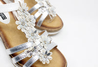 Floral Detail Silver Wedge Sandal