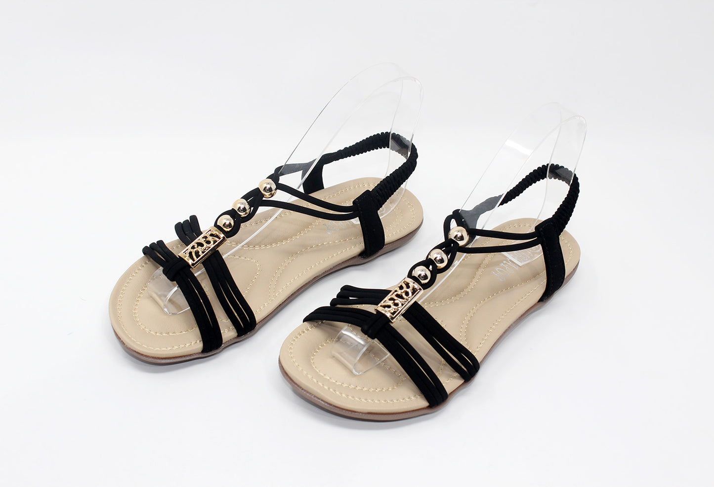 Black Strap sandal with Gold Beading