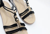 Black Strap sandal with Gold Beading