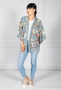 Vintage Floral Kimono Style Cardigan in Blue