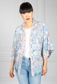 Paisley Kimono Style Cardigan in Baby Blue