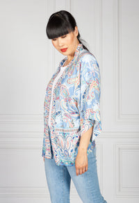 Paisley Kimono Style Cardigan in Baby Blue