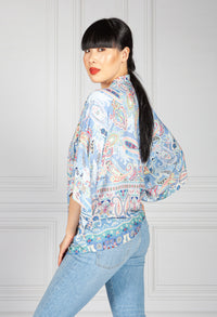 Paisley Kimono Style Cardigan in Baby Blue