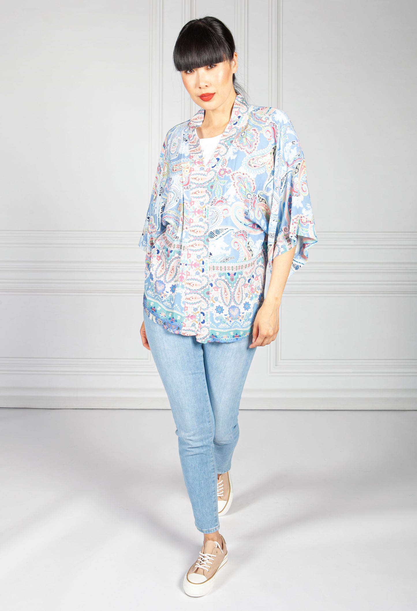 Paisley Kimono Style Cardigan in Baby Blue