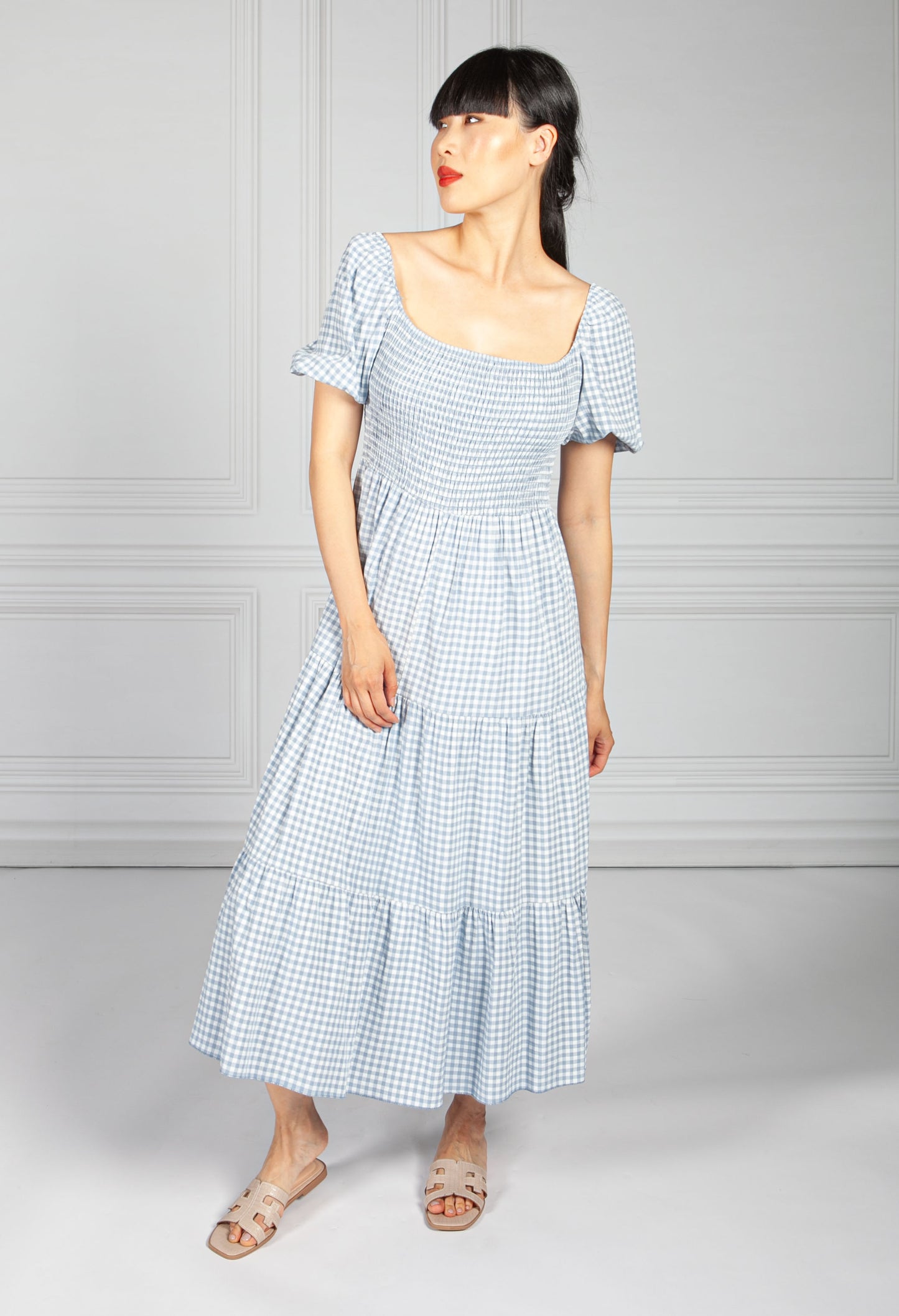 Smocked Bodice Dress in Blue Gingham