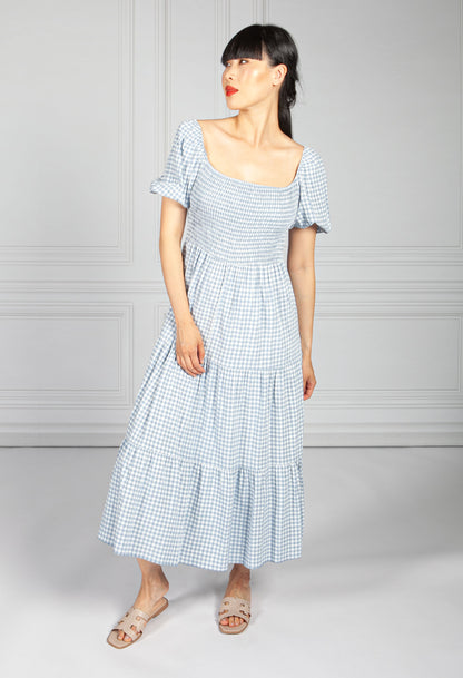 Smocked Bodice Dress in Blue Gingham