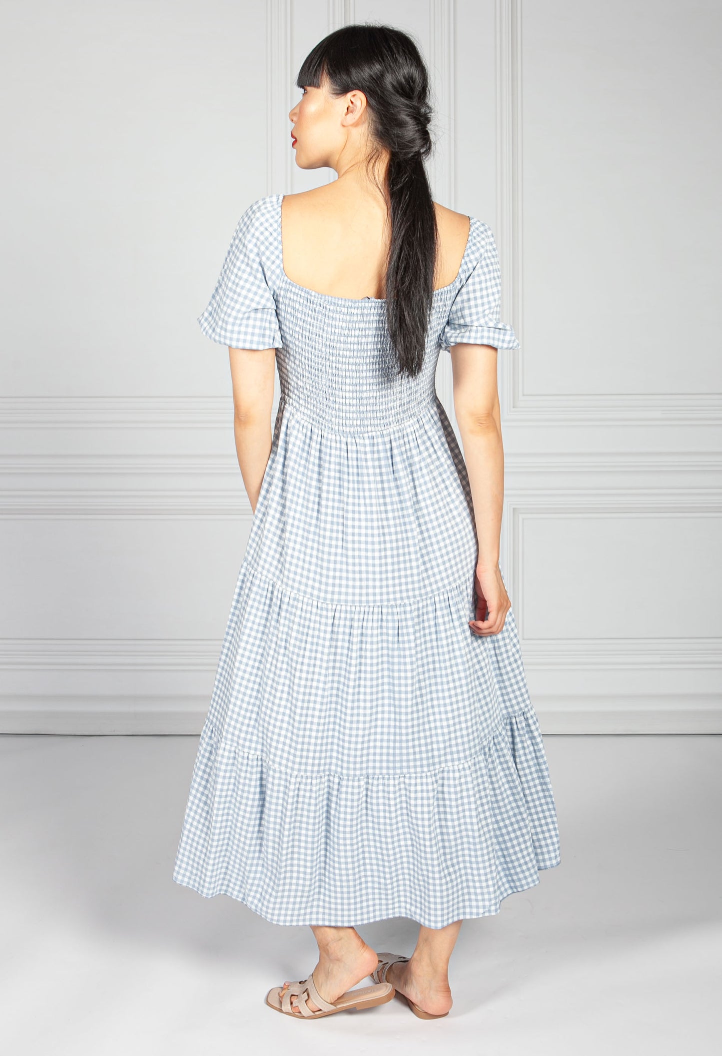 Smocked Bodice Dress in Blue Gingham