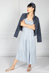 Smocked Bodice Dress in Blue Gingham