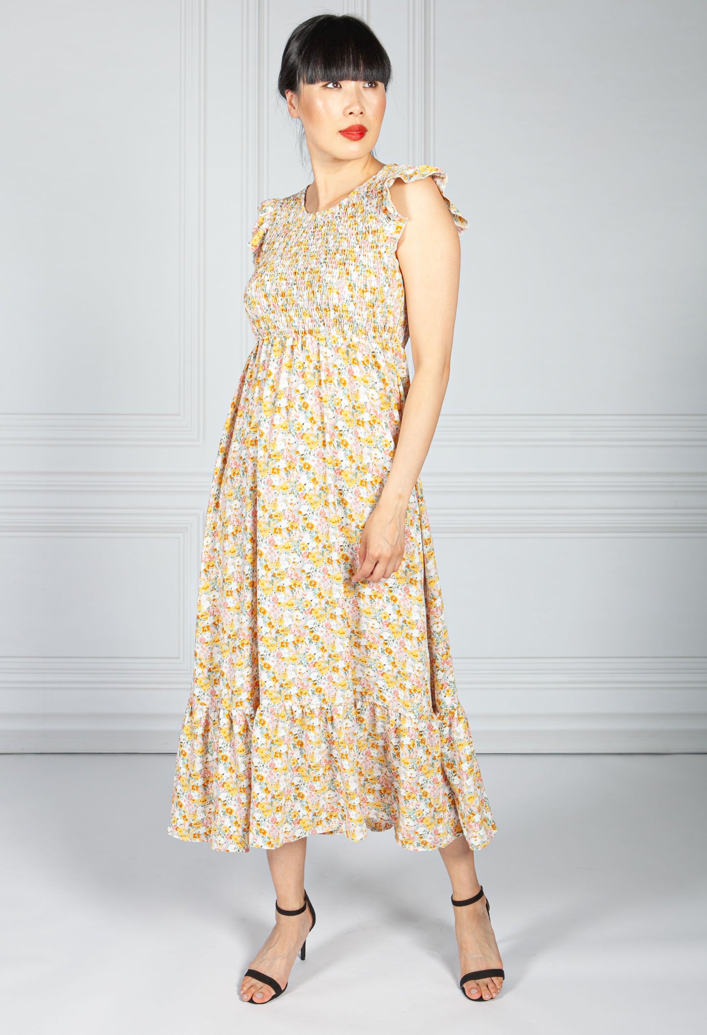 Mini Bloom Smocking Bodice Dress is Summer Yellow