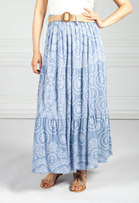 Stitching Print Boho Skirt in Blue