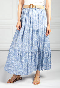 Stitching Print Boho Skirt in Blue