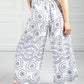 Stitched Print Trousers in White and Navy