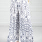 Stitched Print Trousers in White and Navy