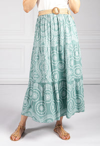 Stitching Print Boho Skirt in Light Green