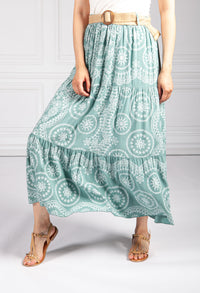 Stitching Print Boho Skirt in Light Green