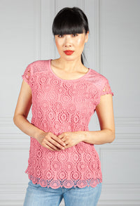 Pink Diamante And Crochet Detail Top