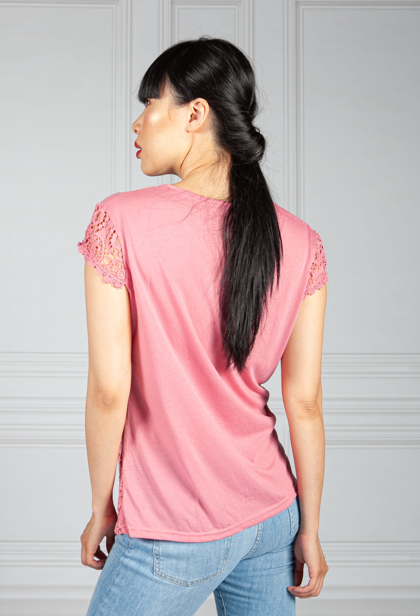 Pink Diamante And Crochet Detail Top