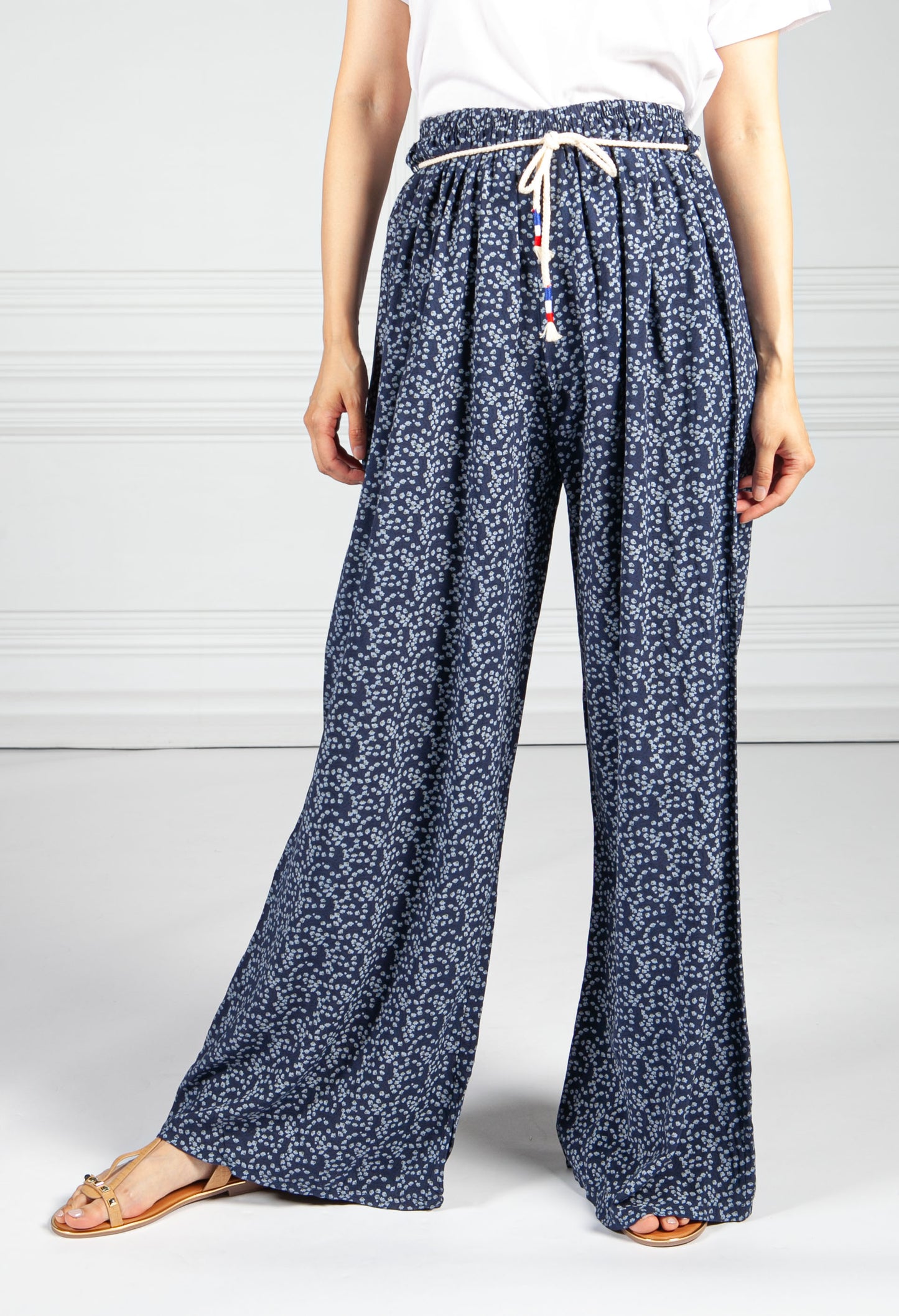 Deep Navy Mini Bloom Wide Leg Trousers