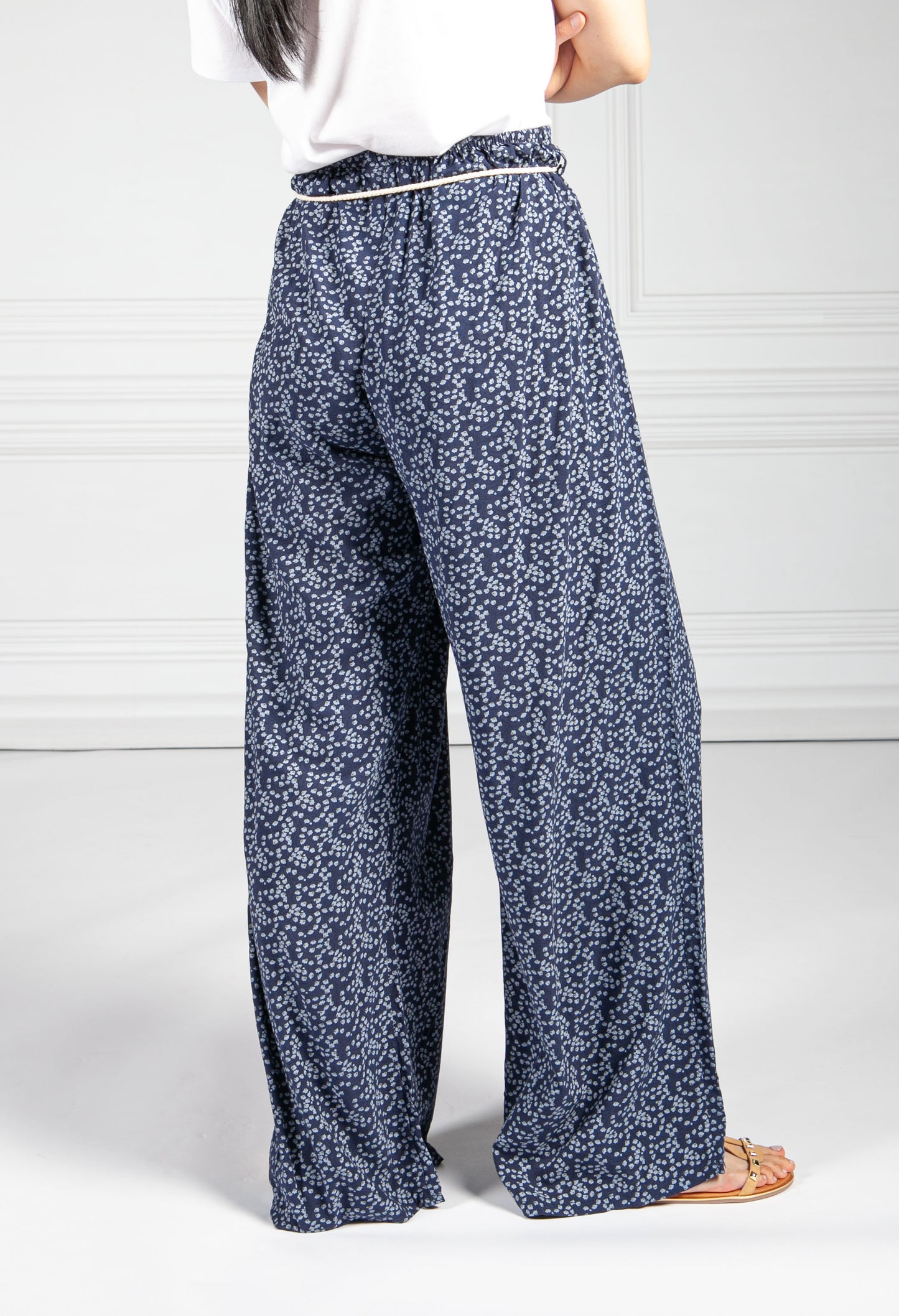 Deep Navy Mini Bloom Wide Leg Trousers