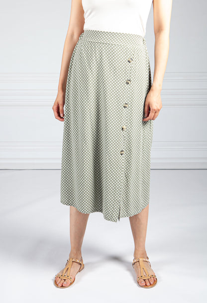 Button Down Midi Skirt in Green