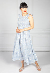 Blue Paisley Smocking Bodice Dress