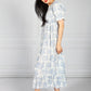 Blue Delicate Print Dress Smocking Bodice