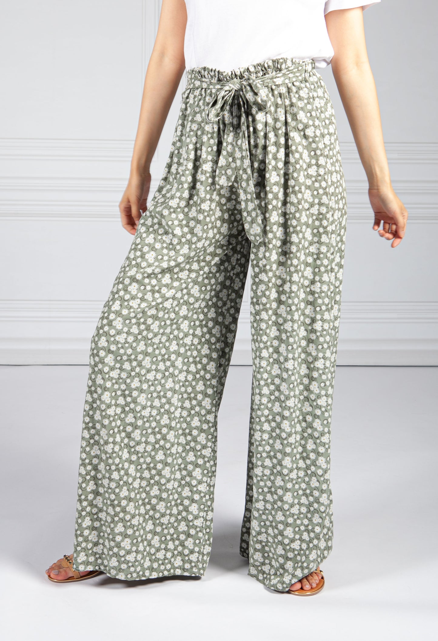 Daisy Chain Palazzo Pants in Khaki