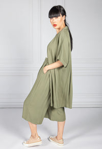 Khaki Maxi Kimono Style Cardigan & Pant Set