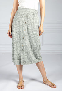 Sage Button Through Vintage Print Skirt