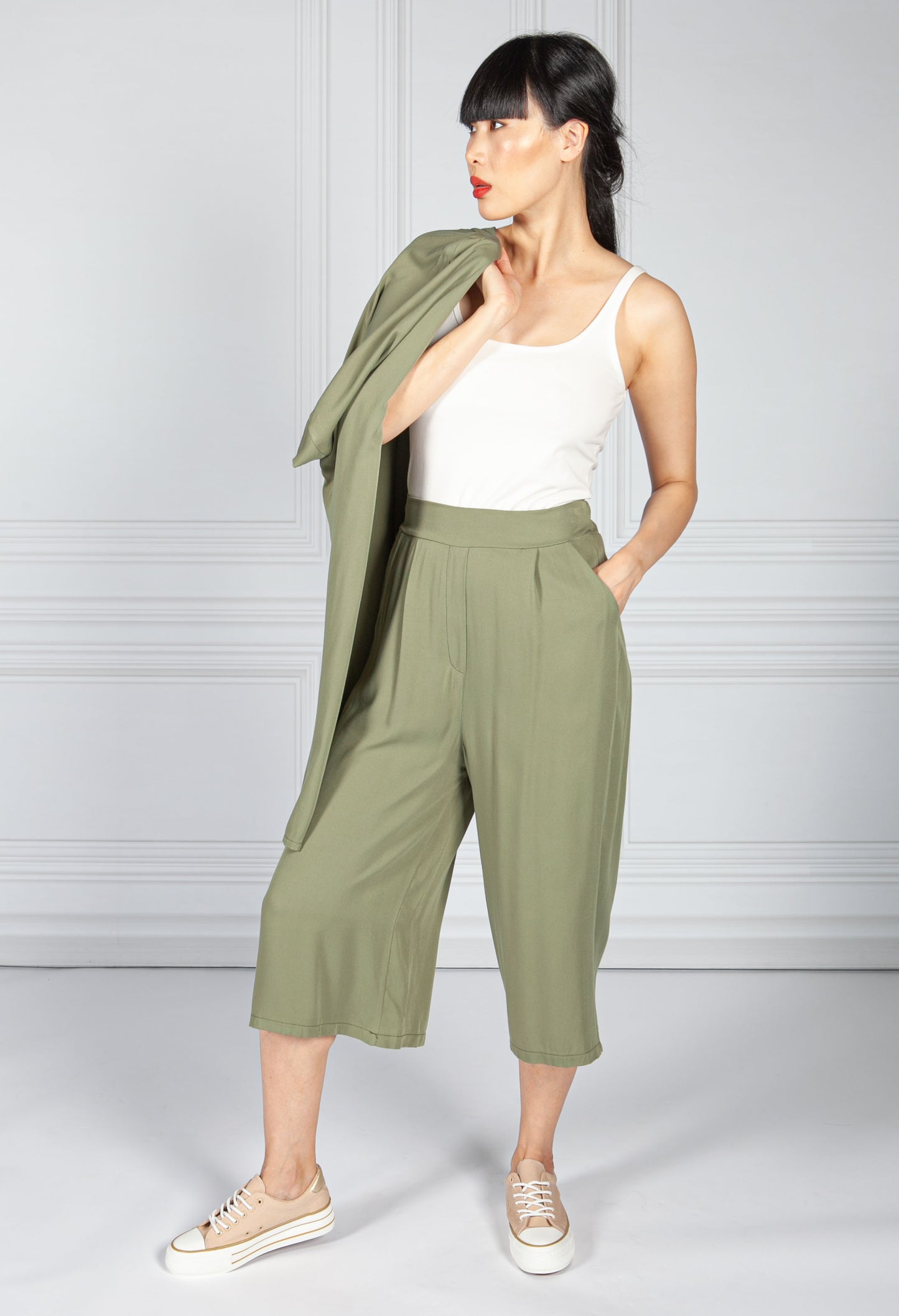 Khaki Maxi Kimono Style Cardigan & Pant Set