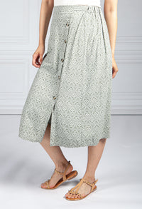 Sage Button Through Vintage Print Skirt