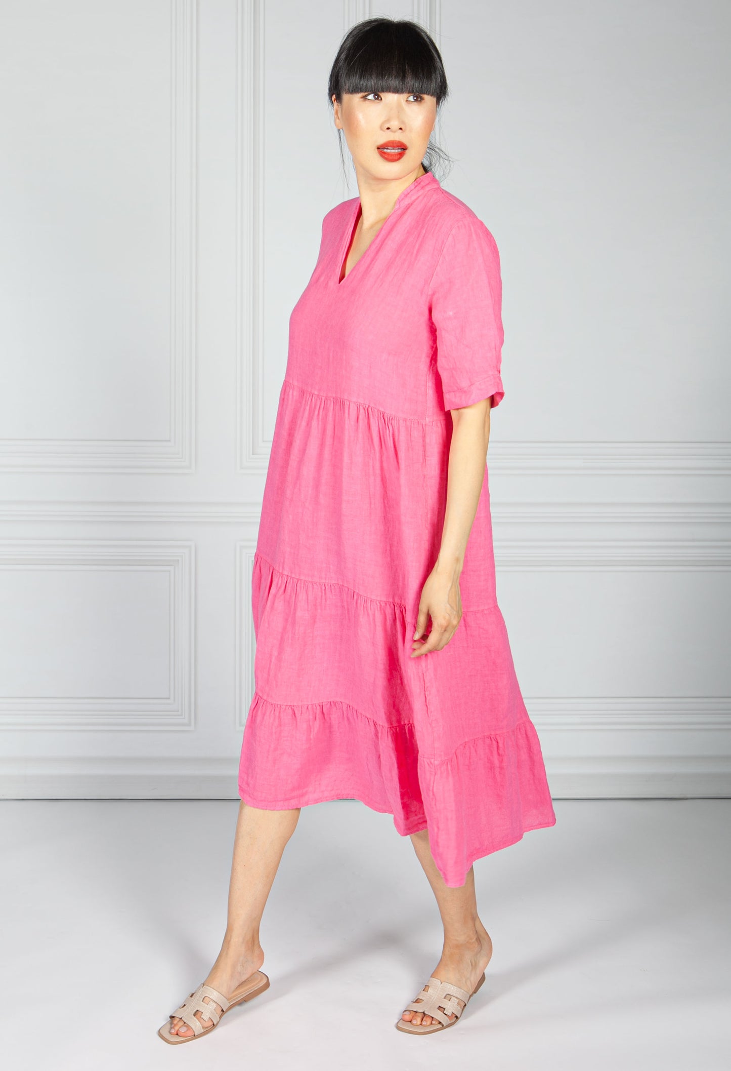 Fuchsia Linen Smock Dress