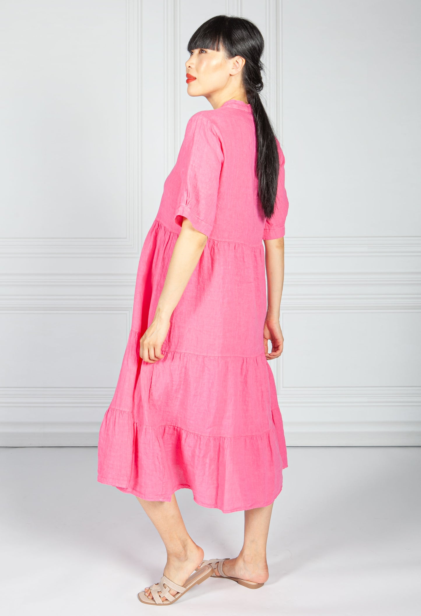 Fuchsia Linen Smock Dress