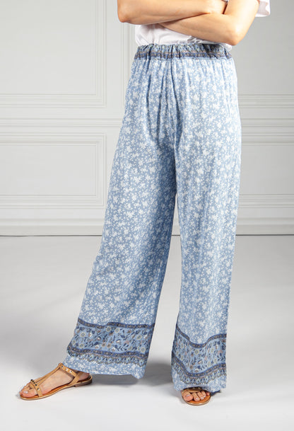 Rose Blossom Printed Trousers in Blue