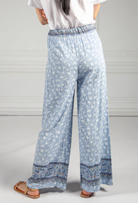 Rose Blossom Printed Trousers in Blue