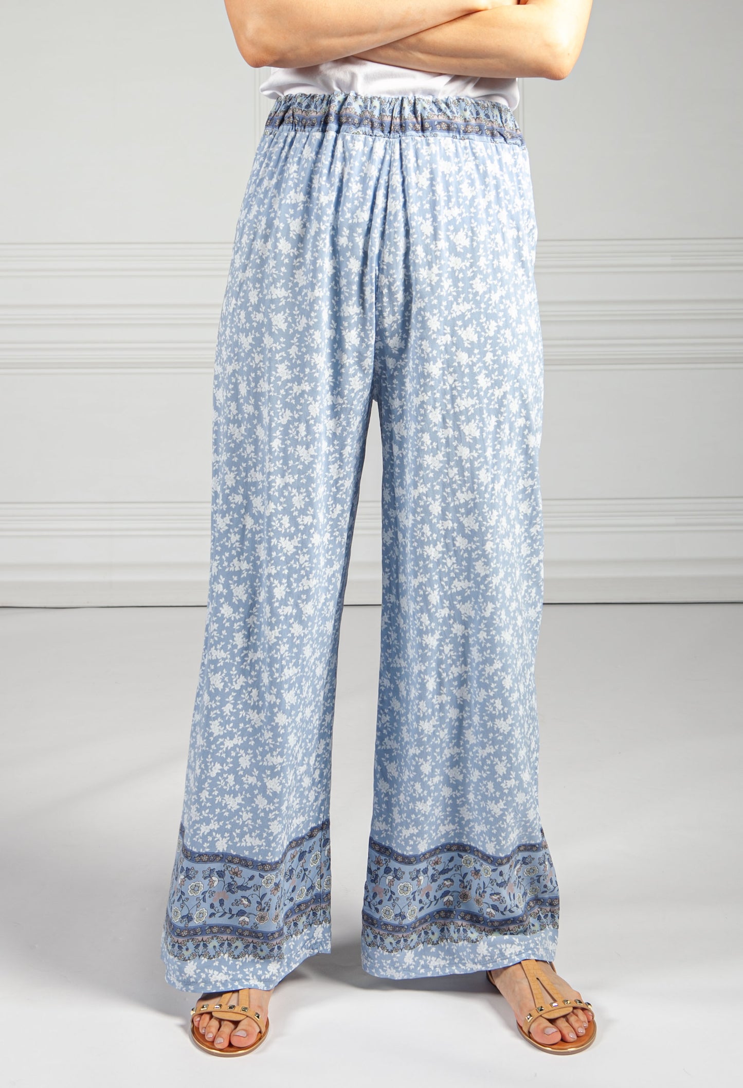 Rose Blossom Printed Trousers in Blue