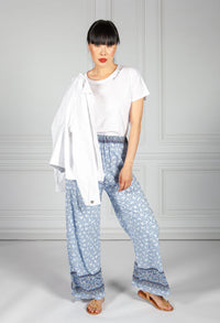 Rose Blossom Printed Trousers in Blue