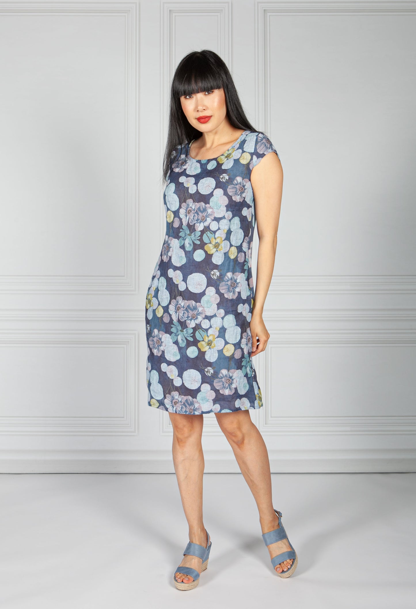 Linen Dress in Navy Floral