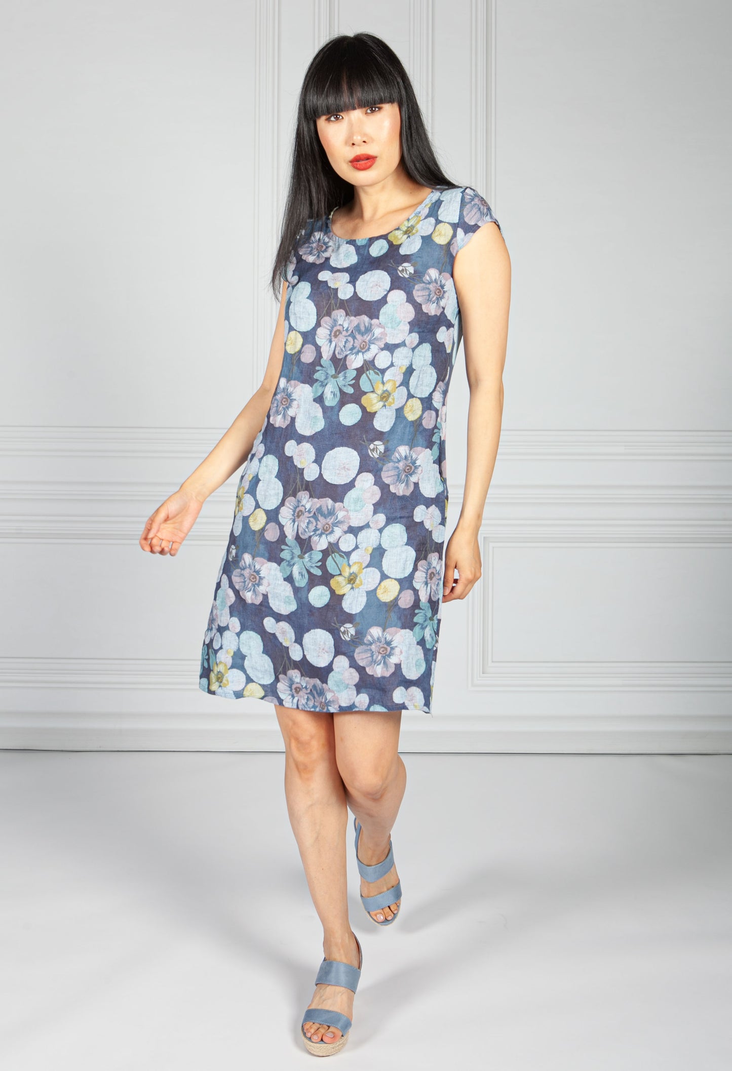 Linen Dress in Navy Floral