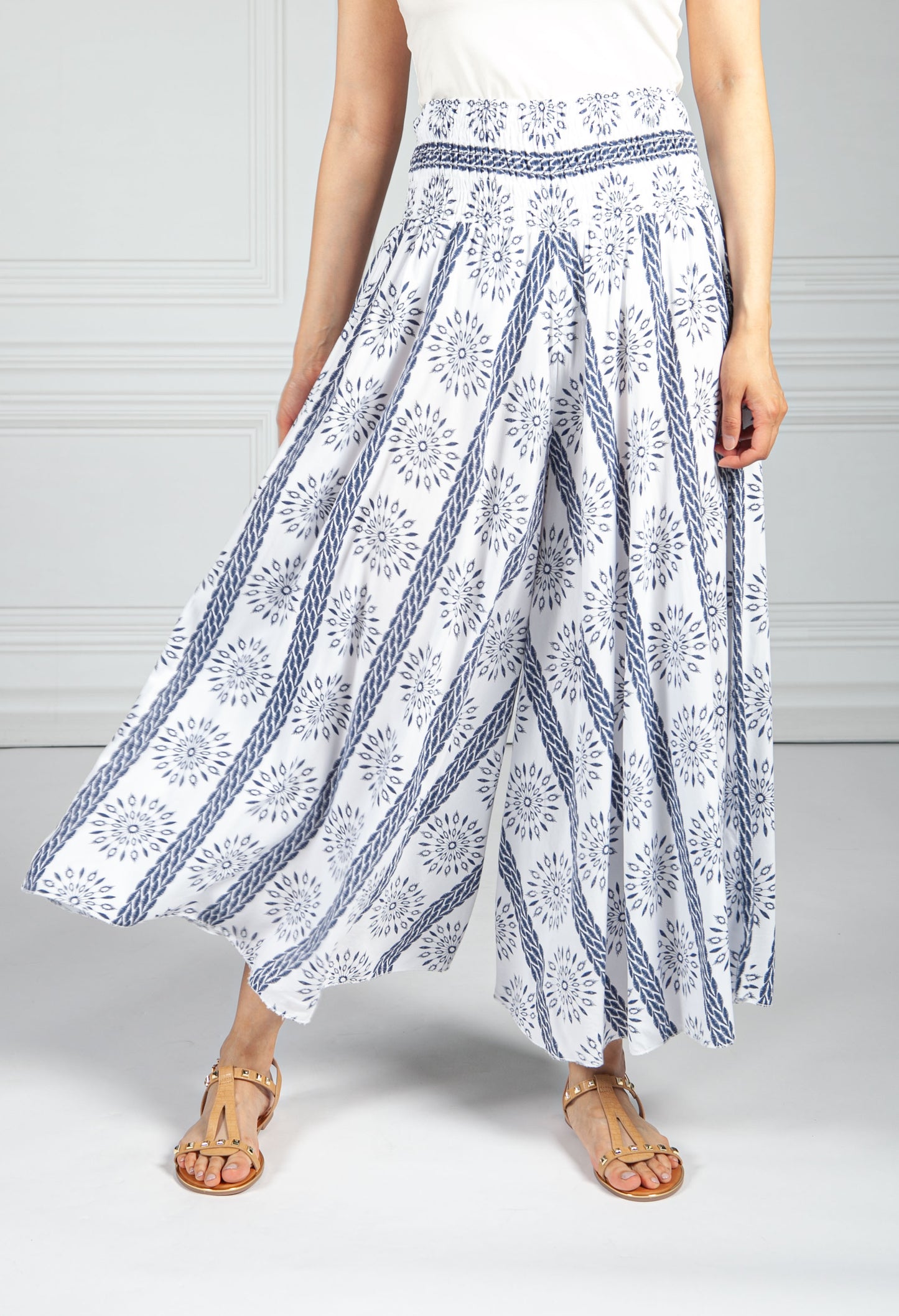 Summer Burst Print Trousers in White