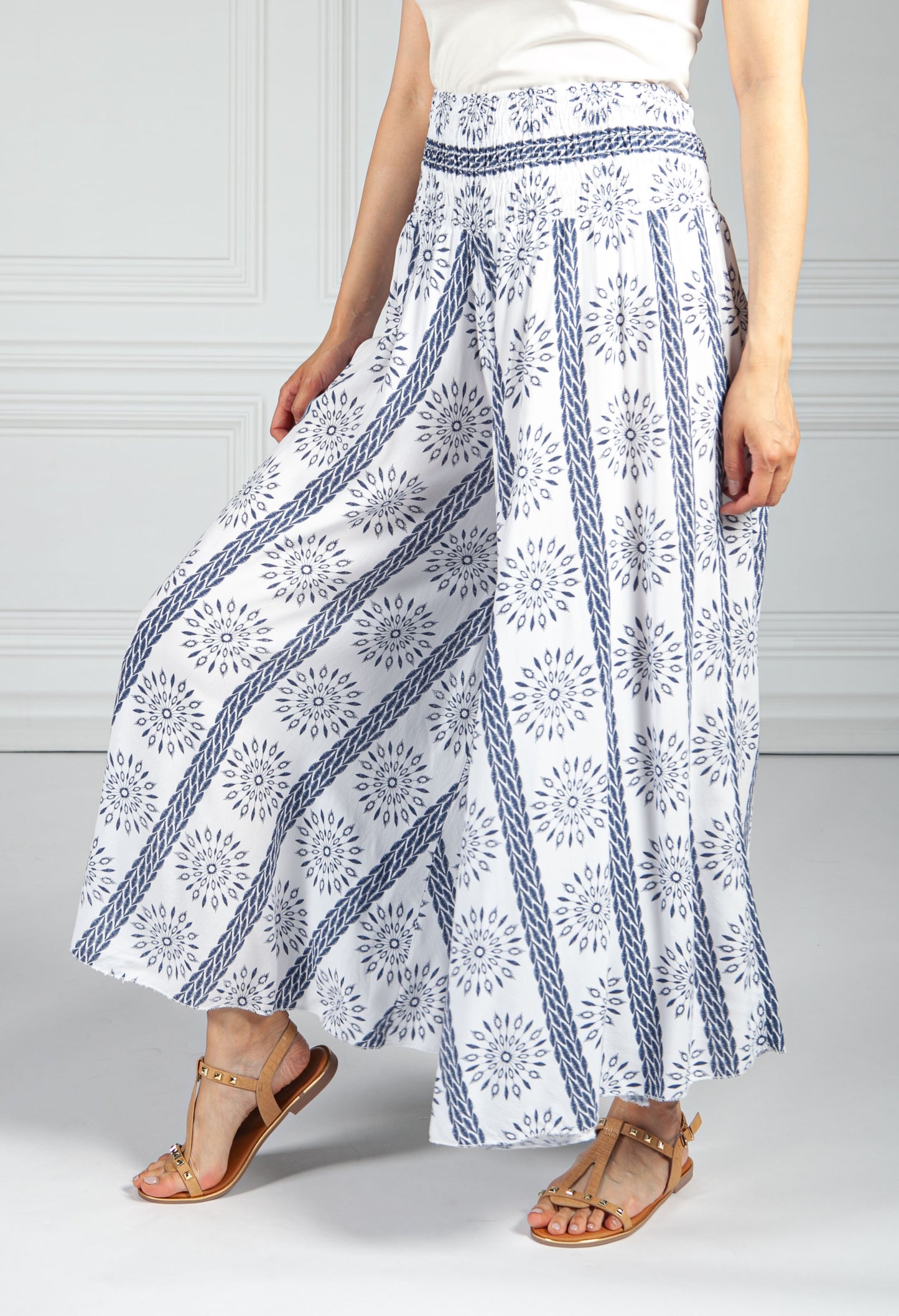 Summer Burst Print Trousers in White