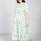 Green Delicate Print Dress Smocking Bodice