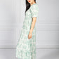 Green Delicate Print Dress Smocking Bodice