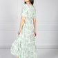 Green Delicate Print Dress Smocking Bodice