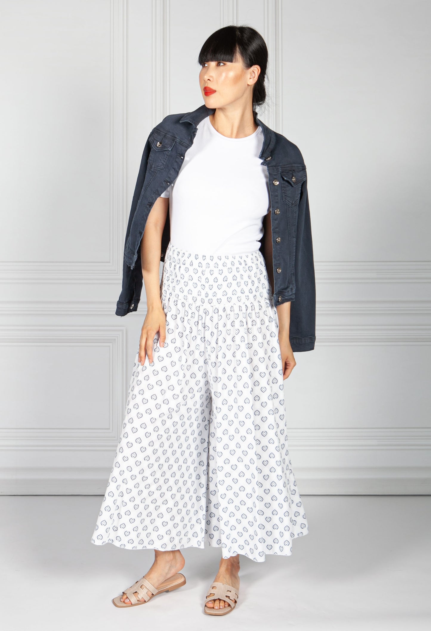 Peacock Print Trousers in White