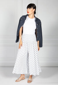 Peacock Print Trousers in White