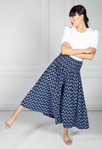 Peacock Print Trousers in Navy