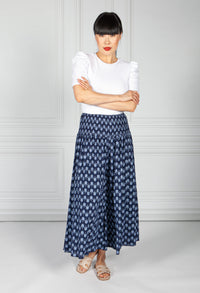 Peacock Print Trousers in Navy