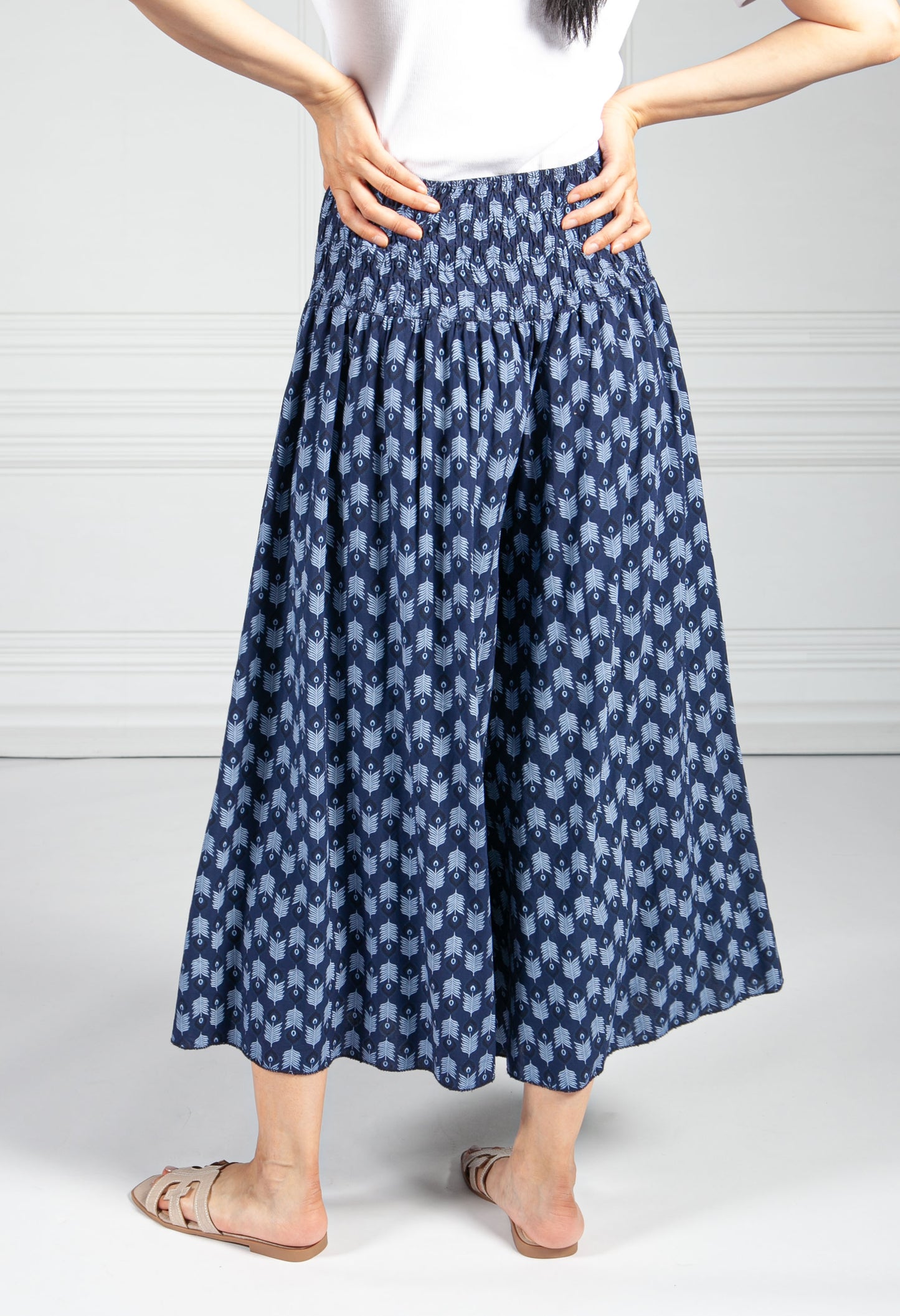 Peacock Print Trousers in Navy